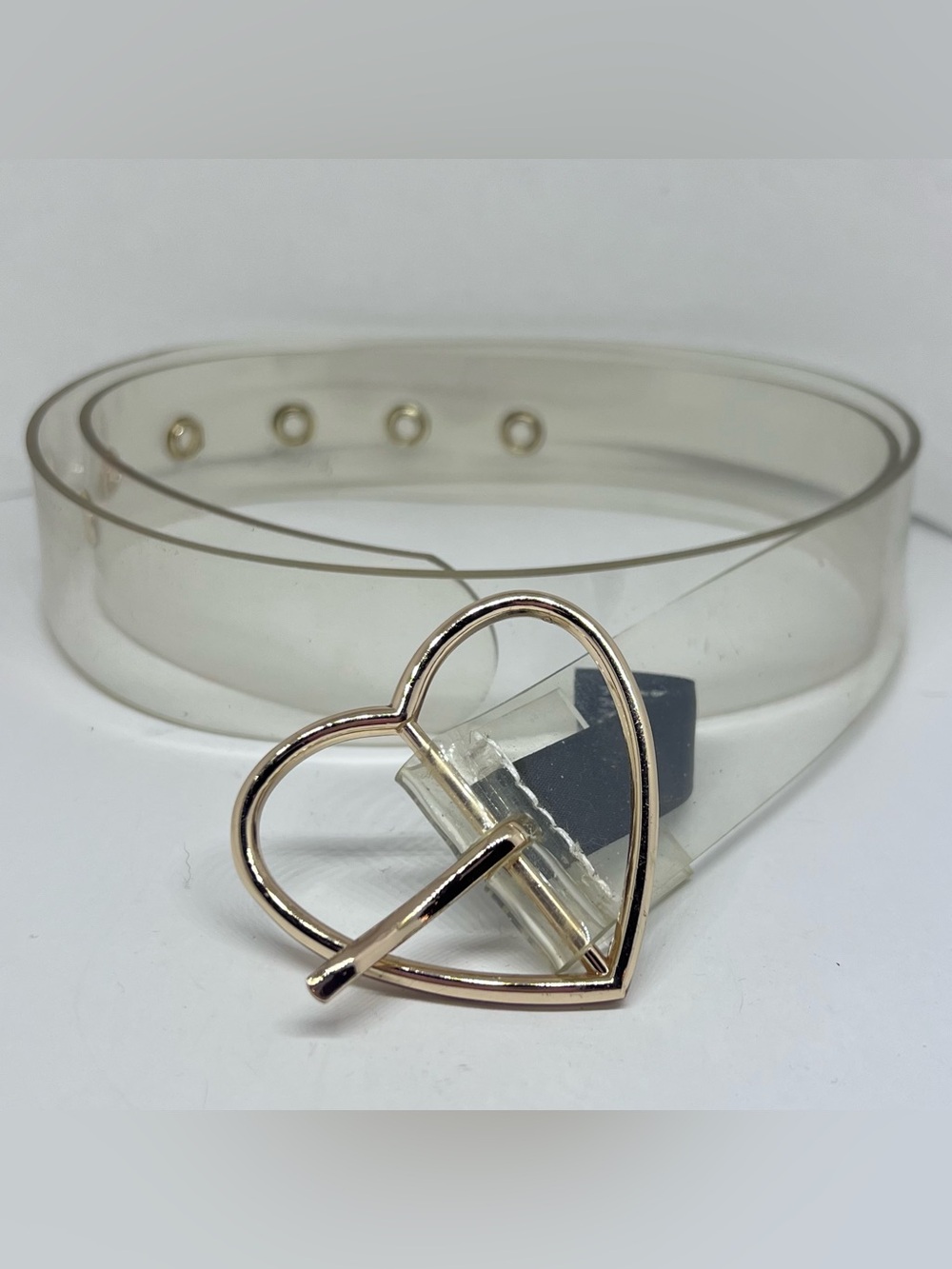 Brandy Melville Transparent Clear Belt Gold Metal Heart Buckle Grommet Y2K Retro